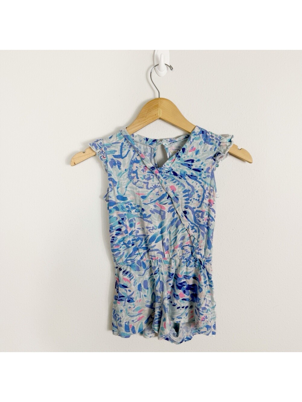 Lilly Pulitzer Girls Mini Romee Romper Jumpsuit Breakwater Tint Size Medium 6-7